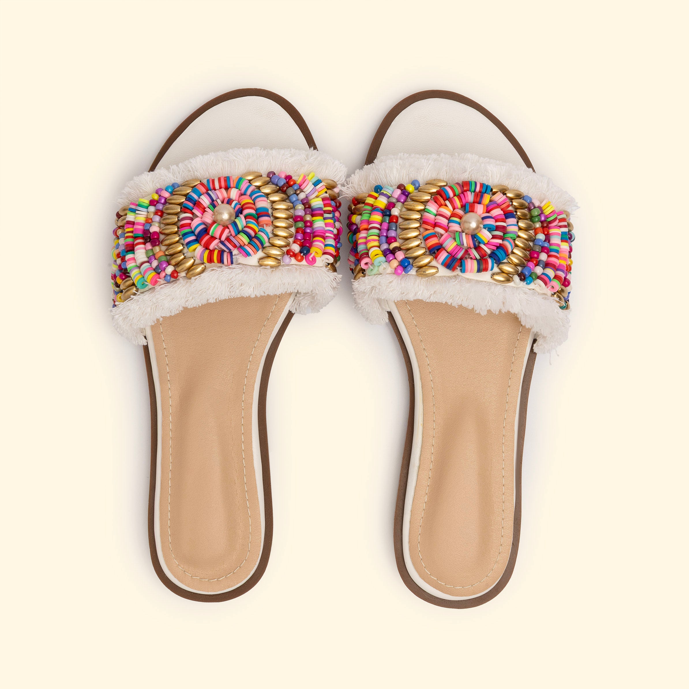 Fiesta Beaded Slides - White