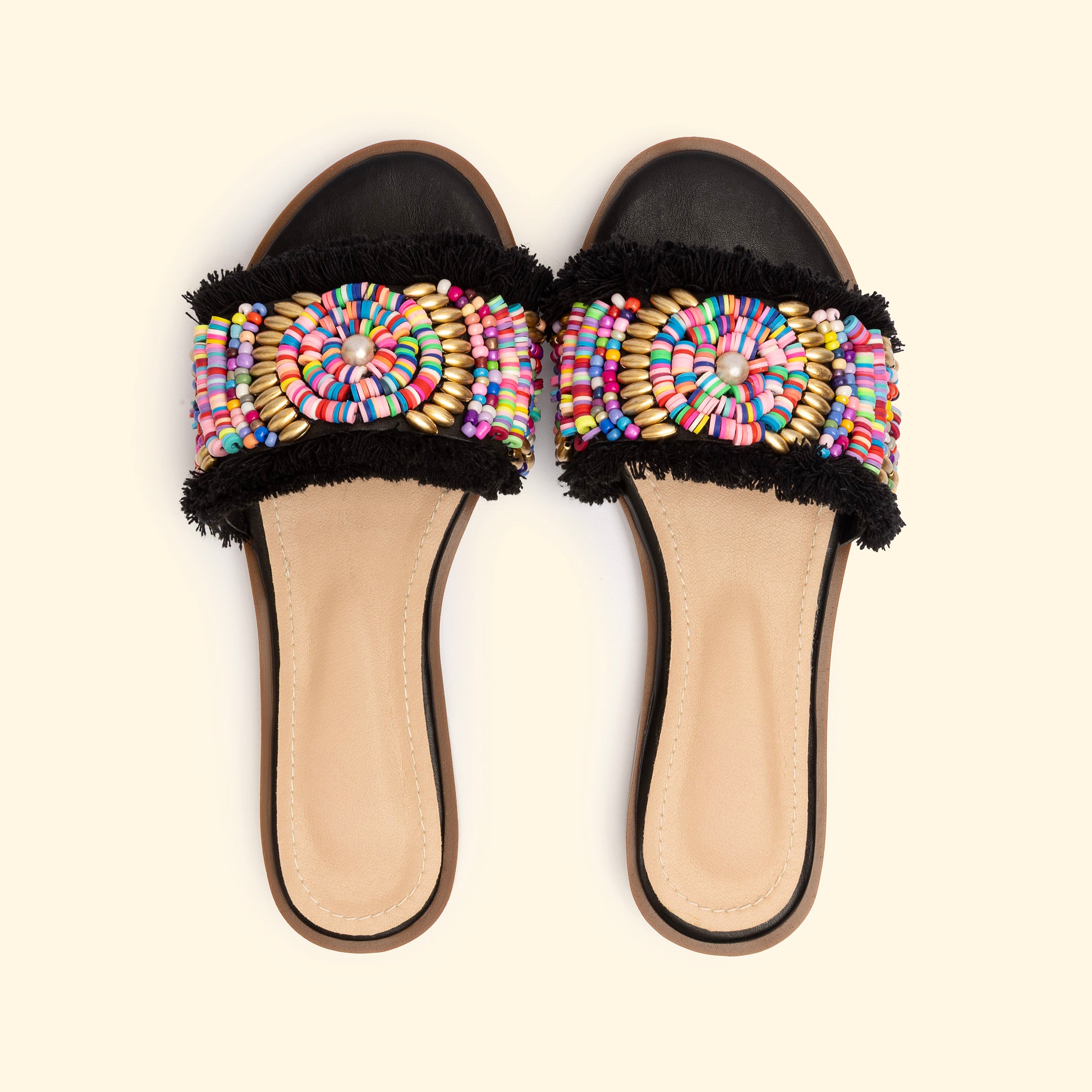 Fiesta Beaded Slides - Black