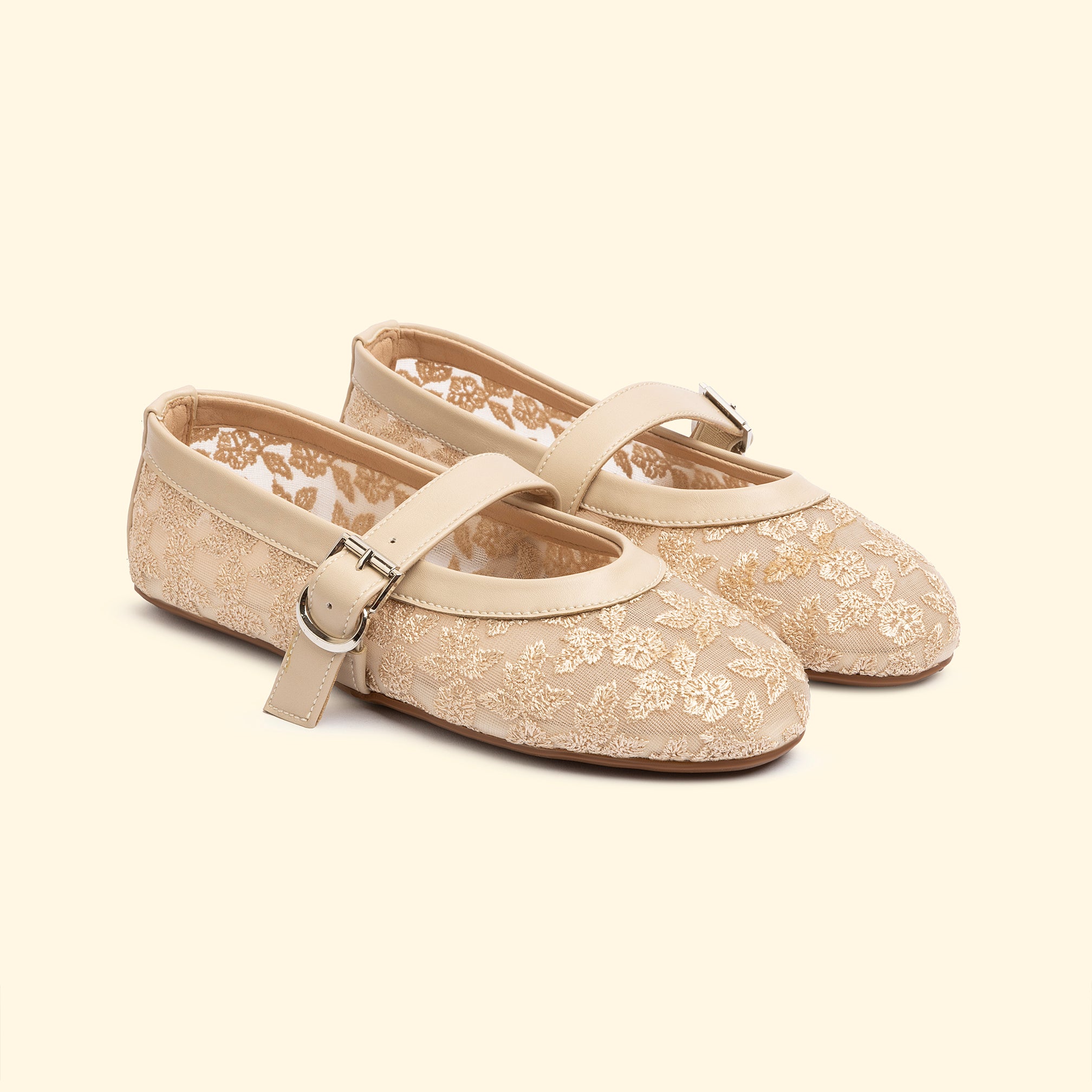 Autumn Lace Flats - Dark Beige