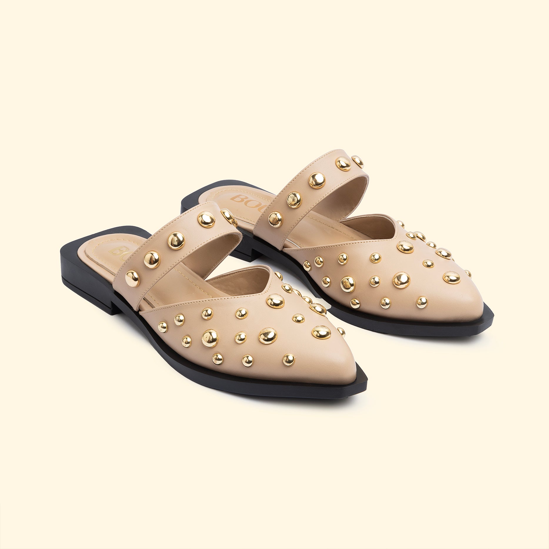 LUNA STUD FLATS - Almond Silk