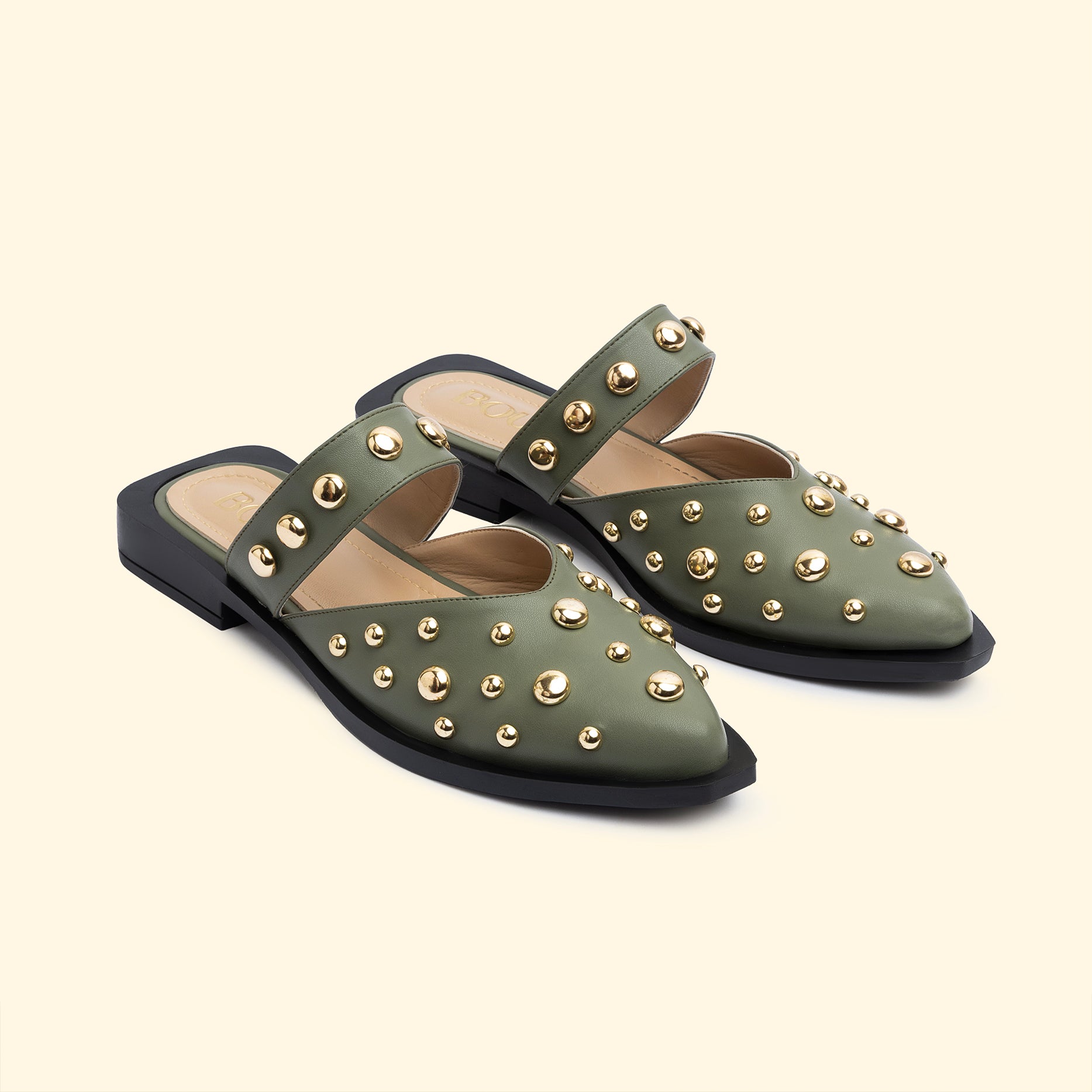 LUNA STUD FLATS - Olive Dust