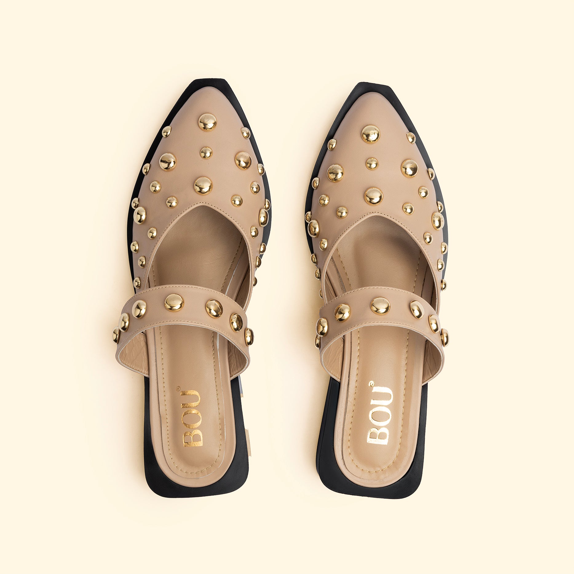 LUNA STUD FLATS - Almond Silk