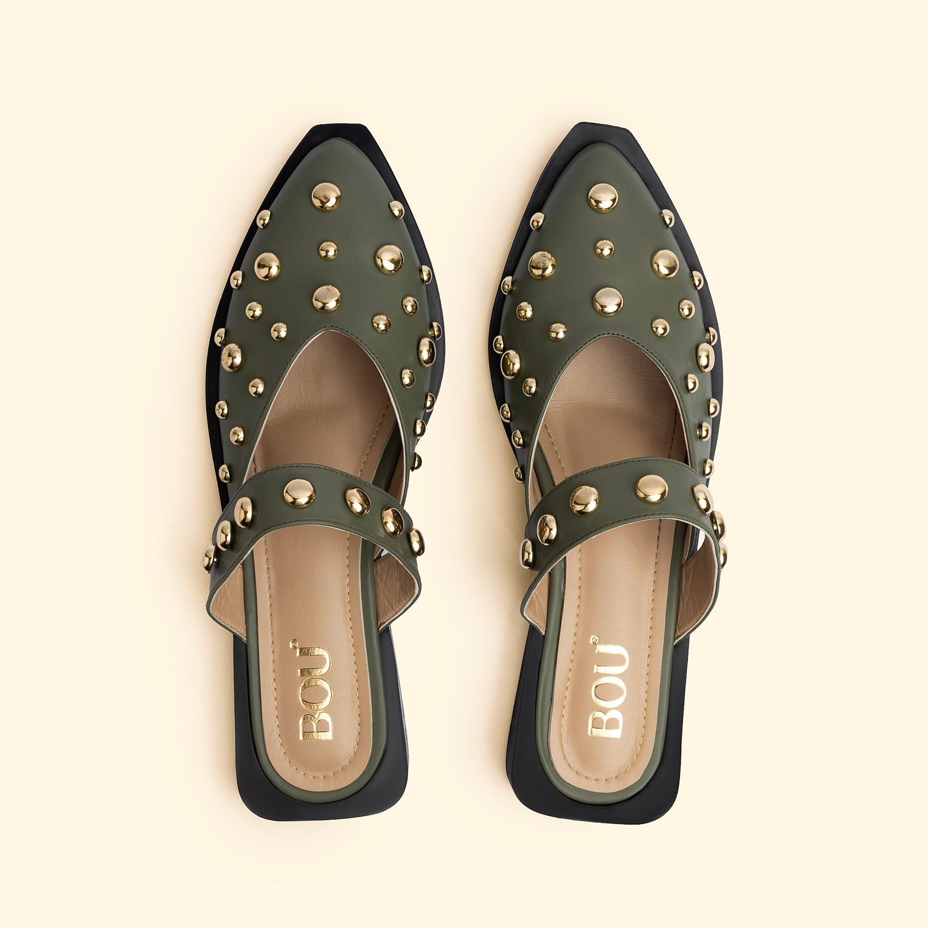 LUNA STUD FLATS - Olive Dust