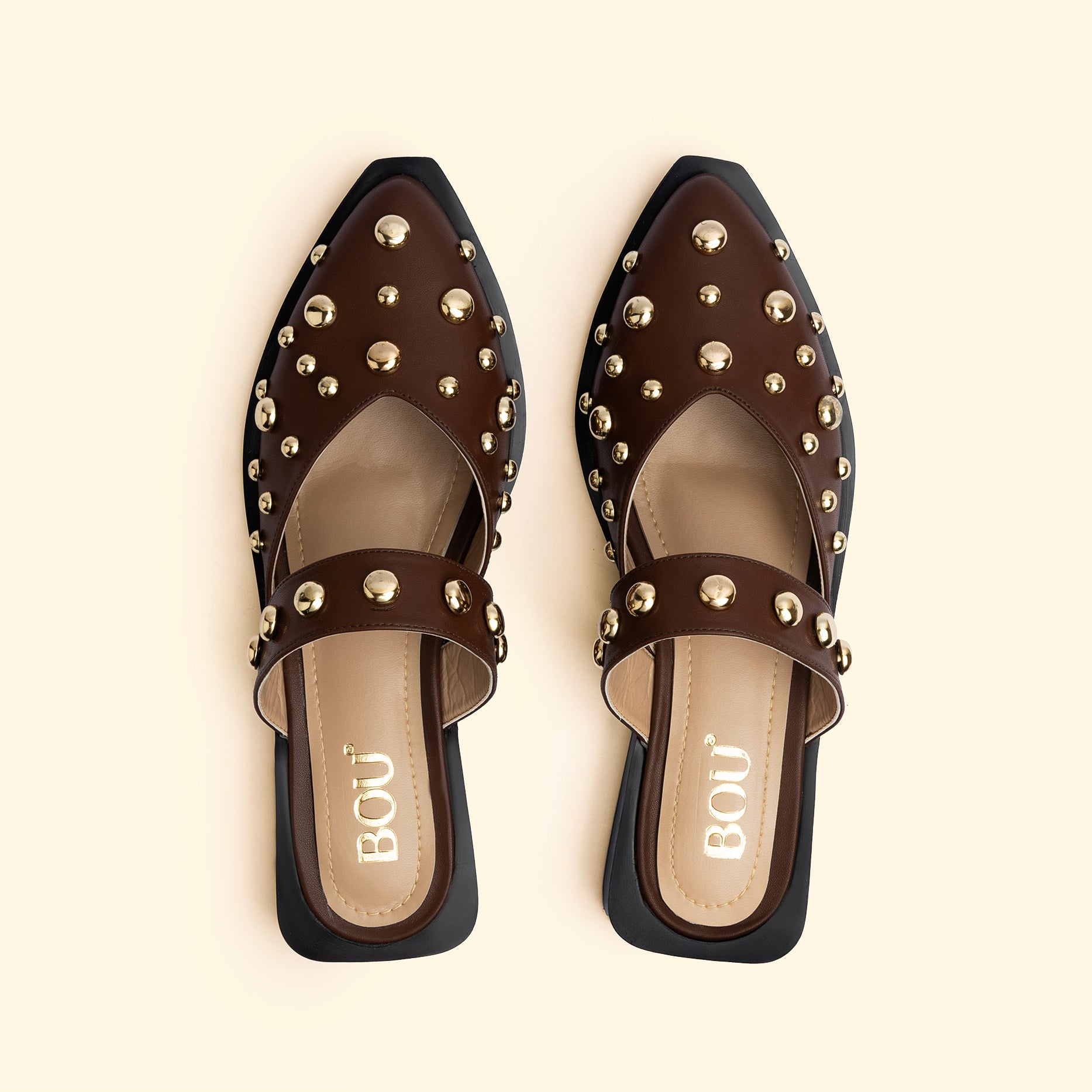 LUNA STUD FLATS - Cocoa Brass