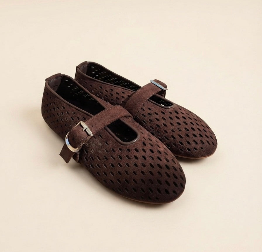 Amelia Suede Flats - Brown