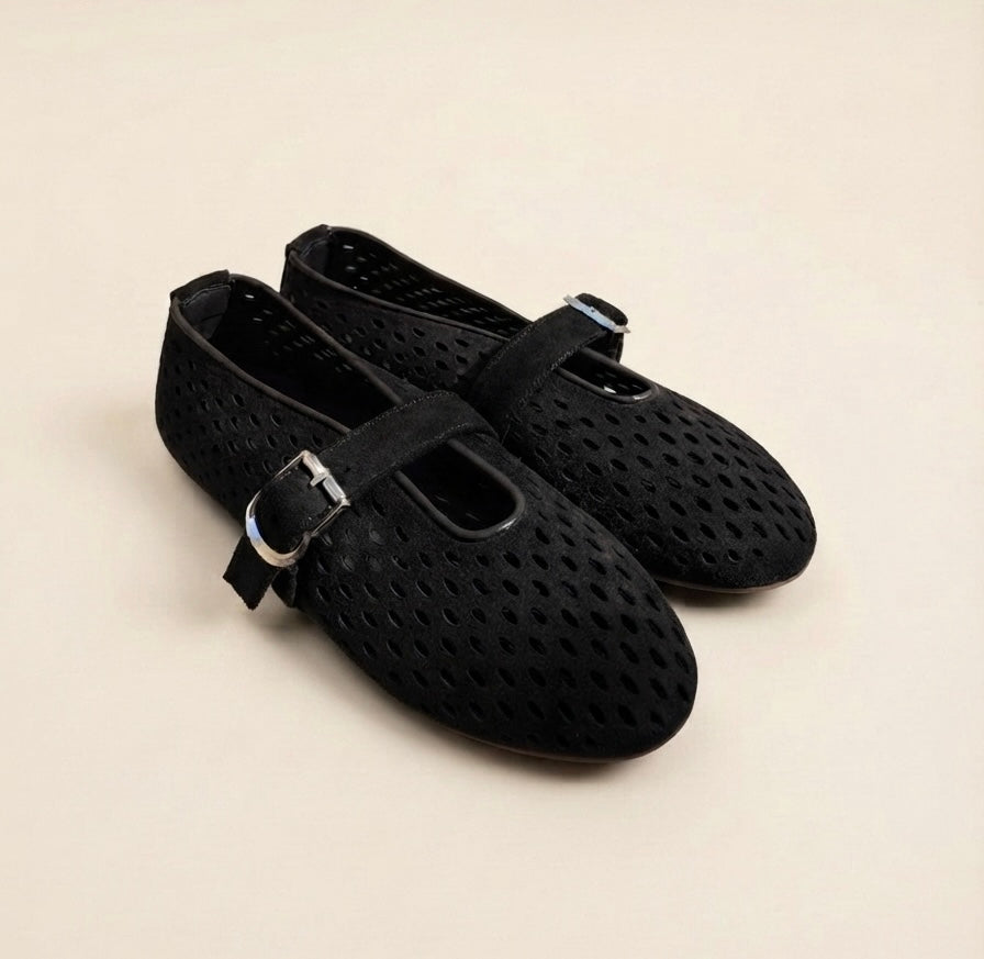 Amelia Suede Flats - Black