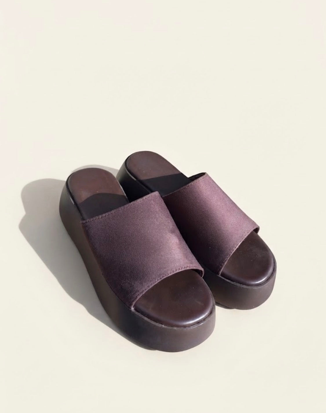 Suede Wedge Slide - Brown