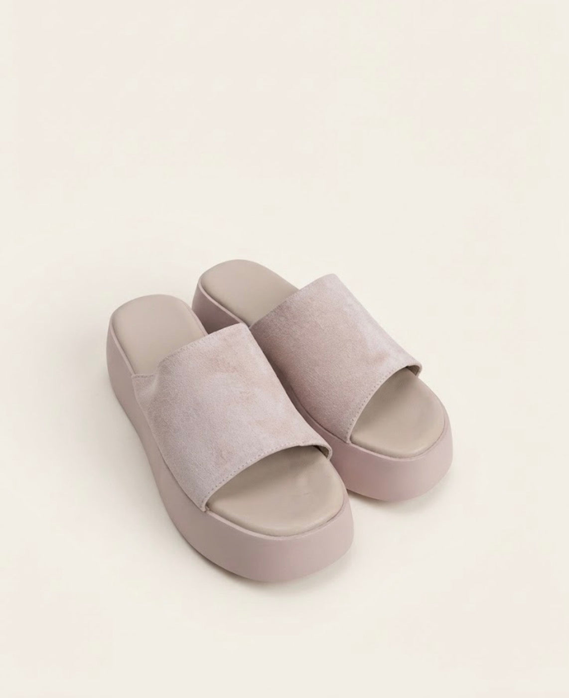 Suede Wedge Slide - Beige