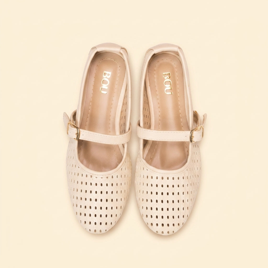 Perforated Mary Jane - Beige