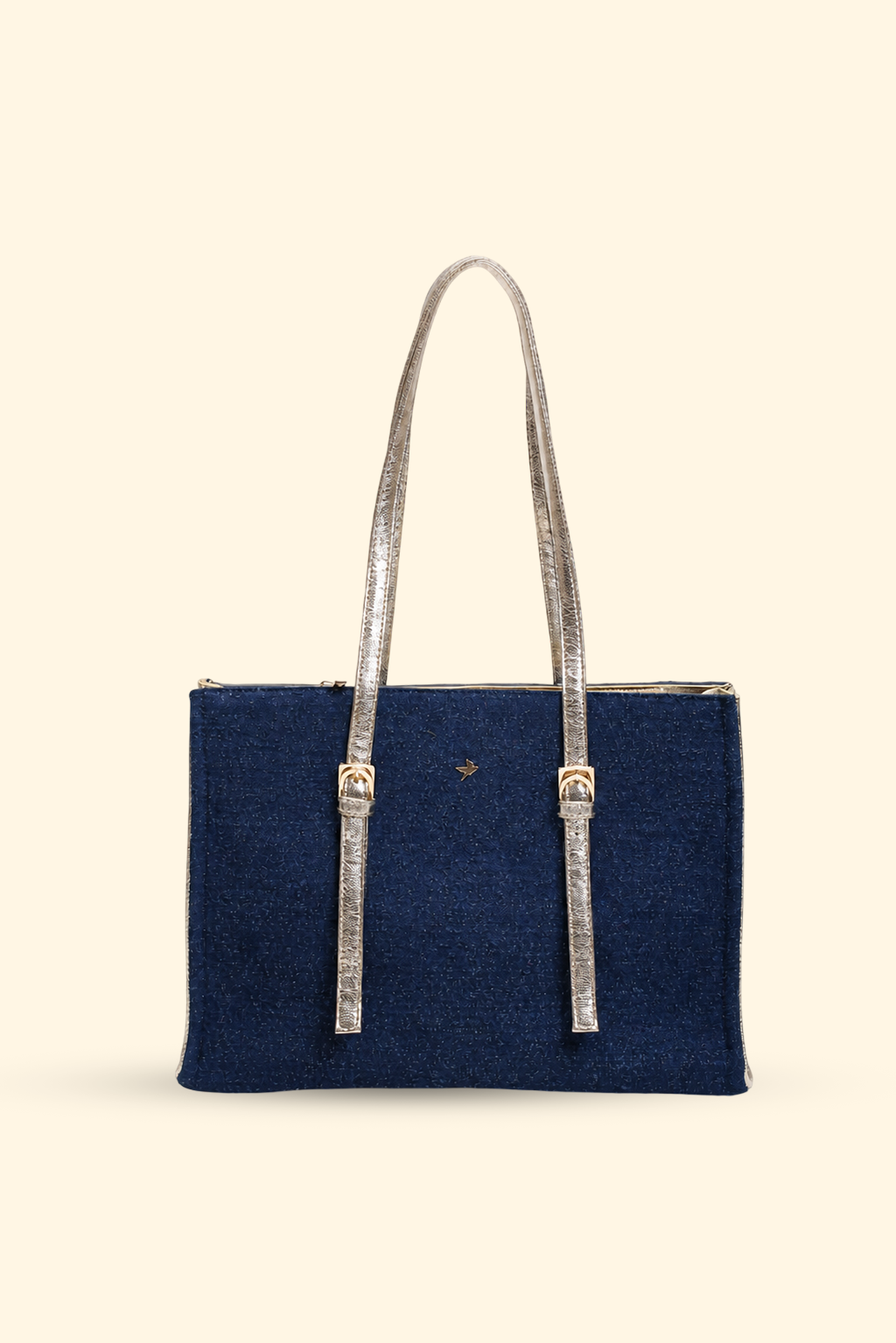 Metallic Strap Tote - Navy