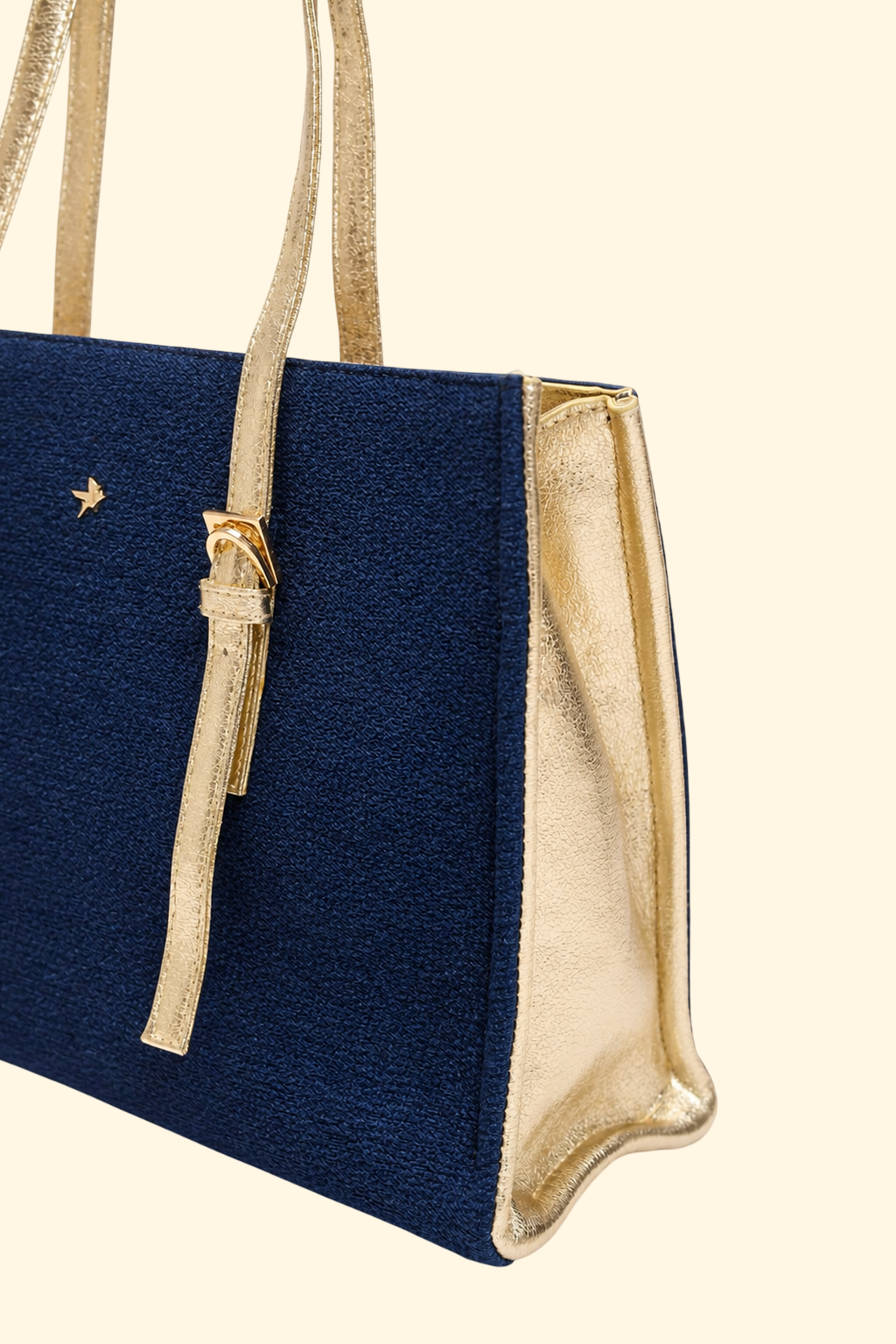 Metallic Strap Tote - Navy