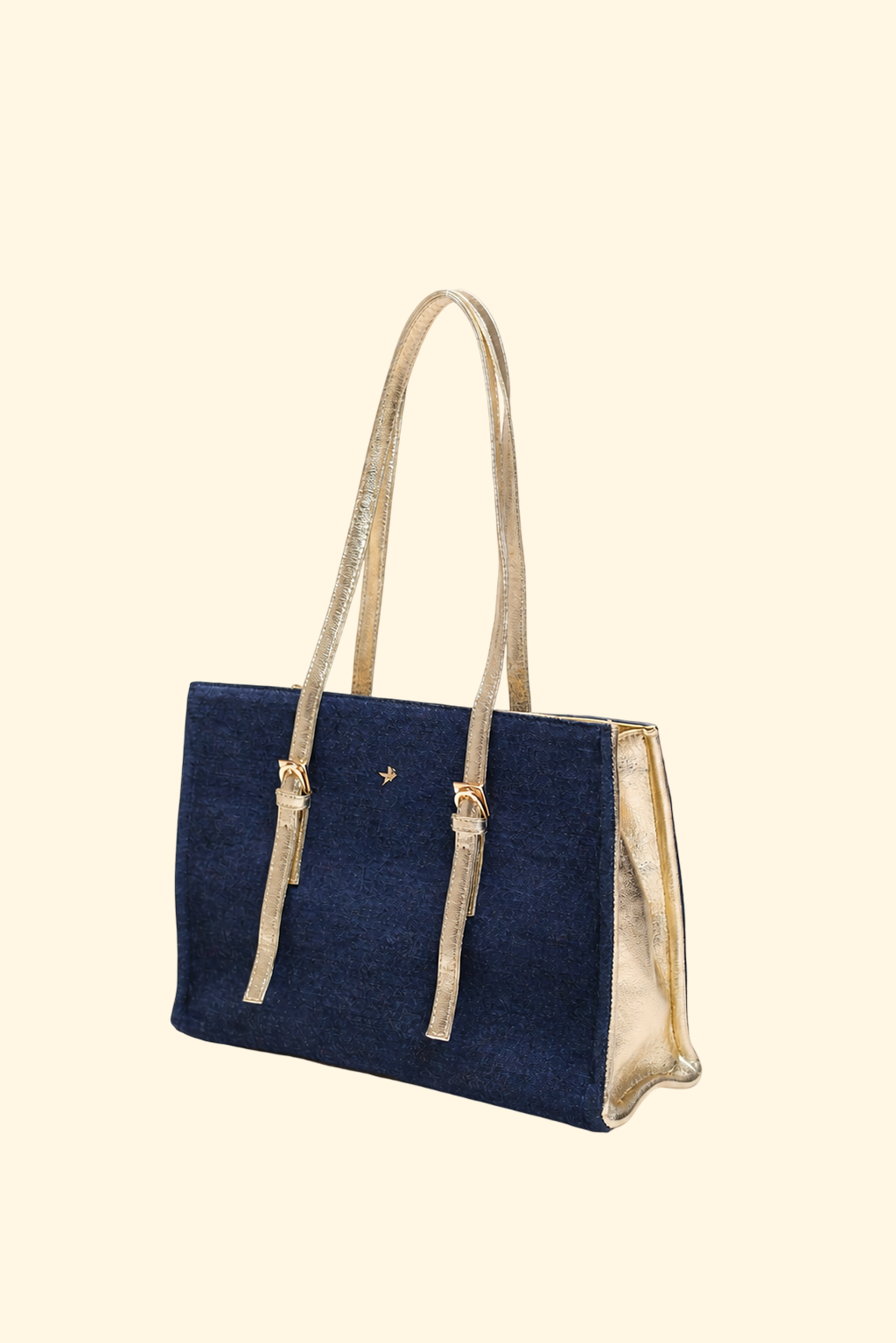 Metallic Strap Tote - Navy